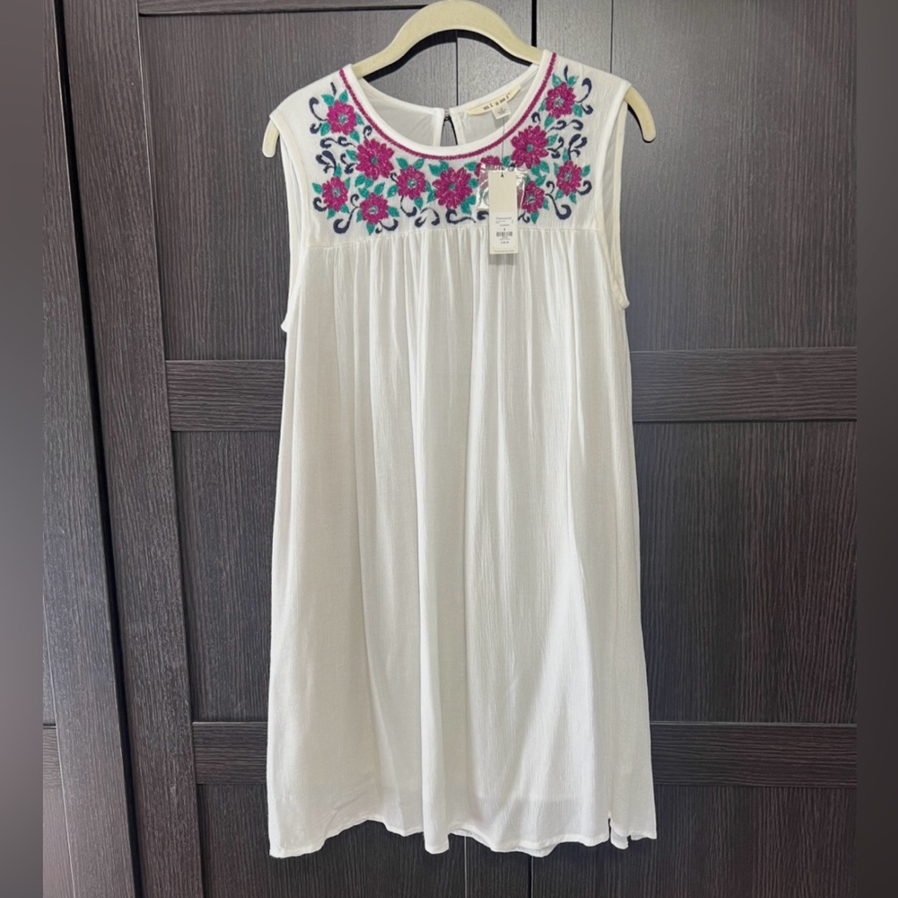 Miami Ladies White Top with Pink and Green Embroidery